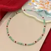Cadena para Clavícula de Perlas de Agua Dulce Naturales y Grava Verde Fresca de Verano, Collar de Nicho Elegante y Moderno para Mujer