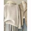 Suéter de Lana 100% Pura con Cuello Redondo para Mujer Invierno 2025 Holgado Casual Moda Suave Ceroso Engrosado Suéter de Base de Invierno para Mujer