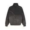 Ropa para Hombre Jia Yiku 2026 Otoño Retro Americano Sudadera Degradada Lavada con Cremallera y Diseño Desconstruido Chaqueta Irregular