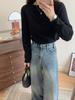 Camiseta Base Suave y Acogedora de Manga Larga y Cuello Semi-Alto para Mujer, Adecuada para Usar en Capas o Sola en Otoño e Invierno, Suéter de Punto Suave de Color Sólido