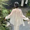 Nueva Hermosa Camisa Verano Diseño de Lazo Francés Estilo Nicho Holgado Espalda Descubierta Protección Solar Top para Mujer