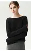 Estilo relajado, sin costuras, escote de una sola pieza, dobladillo enrollado, 100% cachemira, corte holgado, suéter de punto suave y cómodo para otoño e invierno, efecto adelgazante