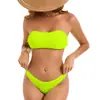 Novo Maiô Cortado Europeu e Americano Mais Vendido Feminino Sexy Hot Girl Cor Sólida Biquíni Duas Peças Tomara-que-caia Amazon Cross-Border