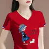 Comercio exterior transfronterizo manga corta mujer estampado moda versátil corte ajustado talla extra ropa de mujer para madres