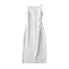 Vestido Blanco Retro Francés Fuera del Hombro Ajustado Cintura Ajustada Plisado Abertura Lateral Sexy Falda Slip para Mujer