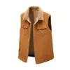 Colete de Veludo Cotelê para Trabalho Masculino, Forrado com Fleece e Espessado com Lã de Cordeiro, Jaqueta Colete Casual Masculina de Tamanho Grande para Primavera e Outono