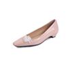 Elegantes Zapatos con Flecos de Cuentas para Mujer de Boca Baja Nuevo Estilo Banquete Punta Cuadrada Piel de Patente de Oveja Tacón Grueso Tacón Bajo Zapatos de Mujer con Falda