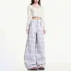 Pantalones Casuales de Pierna Ancha Estilo Americano Dopamina para Mujer, Nuevos de Cintura Alta Sueltos de Pierna Recta Pintados Versátiles Caídos de Largo Hasta el Suelo
