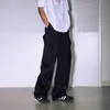 Calça Cargo Casual Retrô Americana Desconstruída Costura Irregular Plissada Solta para Homens Verão Perna Reta Calça Paraquedista