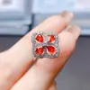 Anillo Popular de Zafiro Rojo Natural al por Mayor de Fábrica Plata S925 Incrustado Piedra Principal 3*4 Fábrica de Joyería Venta Directa