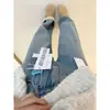 Calça Jeans Wide Leg Azul Claro de Cintura Alta para Mulheres, Novo Estilo Outono e Inverno 2025, Caimento Solto, Emagrecimento, Fluido, Forrada com Lã, Perna Reta, Comprimento até o Chão