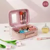 Estuche de Maquillaje con Estampado de Mezclilla Retro, Bolsa de Maquillaje Portátil de Lujo Ligero, Caja de Almacenamiento de Cosméticos de Gran Capacidad con Espejo, Suministro de Fábrica