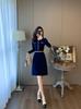 Temperamento Estilo de Ropa de Trabajo Vestido de Punto Pequeño Fragante Estilo Elegante Francés de Diosa Cuello Redondo Cintura Adelgazante Look Falda Línea A para Mujeres
