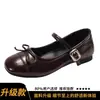 Sapatilhas de laço, bico redondo, nova coleção primavera/outono 2026, estilo Mary Jane baixo, sapatos baixos estilo francês, antiderrapantes, sapatos pequenos de couro