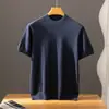 Camiseta Clássica Masculina Casual Solta de Tricô 100% Caxemira Pura Fina de Malha 18 Gauge, Gola Redonda, Manga Curta, Cor Sólida