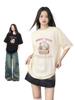 Verão 2025 Novo Algodão Puro Estampado Manga Curta Meninas Moda de Rua Americana Versátil Manga Curta Tops Casal Camisetas Básicas