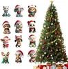 Decoraciones navideñas transfronterizas 2D planas de acrílico pequeños colgantes animales con gorros de Santa adornos festivos