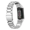 Aplicable a la pulsera Fitbit Charge 5, correa de acero de tres eslabones Charge5, metal, acero inoxidable de tres eslabones, correa de acero para reloj