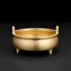 Quemador de incienso de latón de superficie lisa con tres patas y orejas rectas, para incienso en hebra doméstico, decoración artesanal para adoración en interiores, regalo chino