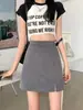 Falda de cintura alta antideslumbrante con corte en A y abertura en la cadera, falda gris de diseño pequeño para mujer, falda de traje de verano para mujer
