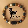 Pulsera de las Doce Constelaciones 8mm Ojo de Tigre Piedra con Imagen Pulsera Hecha a Mano Piedra Natural con Cuentas Pulsera de Constelación con Tarjeta