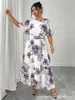 Vestido Robe Feminino Plus Size Preto Longo Gola Redonda Estilo Étnico Transfronteiriço