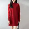 Vestido de punto 100% lana pura con cuello semialto, nuevo invierno 2026 para mujer, color liso, holgado, de cintura alta, midi