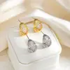 Novos Brincos da Moda Estilo Europeu e Americano, Design de Nicho Francês, Cobre Banhado a Ouro com Incrustação de Diamante, Brincos Vazados, Acessórios de Orelha Simples e Versáteis