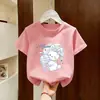 Nuevo Top de Moda Estilo Coreano de Verano con Dibujos Animados, Cuello Redondo, Holgado para Niños Mayores, Camiseta de Manga Corta de Algodón Puro para Niñas de Moda