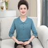 Suéter de solapa nuevo de otoño e invierno para mujeres de mediana edad y mayores, suéter de manga larga de color sólido, camisa base para madre de más de 50 años