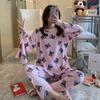 Pijama de Manga Larga de Talla Grande para Mujer Verano Dibujos Animados Holgado Estudiante Lindo para Mujer Primavera y Otoño Dos Piezas Casual Ropa para el Hogar