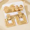 Par de Aretes Gladiadores Cuadrados Dorados Geométricos Huecos Vintage para Mujer Aretes Regalo Festivo Diario