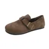 Zapatos Birkenstock estilo retro francés para mujer, nuevo diseño otoño e invierno 2026, zapatos slip-on versátiles con hebilla de cinturón y forro de felpa