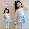 Conjunto de Verão Cartoon para Meninas 2026 Novo Estilo Crianças Doce e Fofo Manga Curta Estilo Verão Menina Saia Curta Conjunto de Duas Peças