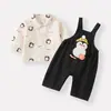 Nueva Camisa Estampada Estilo Coreano de Otoño para Bebés y Niños Pequeños, Conjunto de Dos Piezas con Peto de Dibujos Animados Elegante y Versátil para Bebés Niños