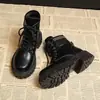 Botas Martin Redondas de Bico Redondo Estilo Francês Antiderrapantes Aumentadoras de Altura para Uso Externo, Nova Moda Versátil Verão e Outono 2026 com Cadarço e Sola Grossa