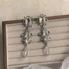 Brincos Pendentes de Flor com Cravação de Diamantes de Luxo Leve, Estilo Corte Francês, Brincos de Estilo Nicho, Brincos para Vestido de Noiva, Brincos Femininos da Moda