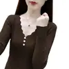 Camiseta base de terciopelo acanalado con cuello en V para mujer, adecuada para primavera, otoño e invierno, camiseta de manga larga, elegante, ajustada, top cálido, talla única