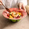 Plato de Sombrero de Paja con Sandía Pintado a Mano de Fábrica Color Bajo Esmalte Plato de Cerámica Plato Doméstico para Verduras Plato Hondo Restaurante Plato de Ensalada de Alto Valor