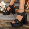Sapatos femininos da moda, novas sandálias grossas da moda, sandálias romanas de salto ultralongo com biqueira aberta, plataforma à prova d'água, e-commerce transfronteiriço