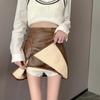 Falda de cuero sintético con cintura alta y abertura para mujer, otoño e invierno 2024, nueva falda de talla grande para chica gordita, ajustada, de corte A y cadera