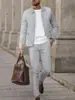 Traje de Negocios Casual Europeo Transfronterizo Mismo Estilo Sudadera con Capucha de Punto Gofrado con Solapa y Cremallera Pantalones Largos Deportivos Traje Chaqueta Hombre