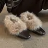 Zapatos de tacón bajo de un solo color para mujer, estilo coreano, temperamento delicado y de nicho, punta cuadrada, adelgazantes, 2026 Otoño/Invierno, nuevos, sin cordones, elegantes, de algodón con pelo
