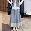 Falda de mujer a rayas estilo coreano, nueva falda larga A de cintura alta elástica adelgazante para primavera y otoño, versátil y elegante con una bonita caída