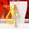 Llavero de Coche con Cruz de Pedrería de Corazón para Niña, Colgante Creativo Lindo Coreano para Bolso Femenino, Anillo de Llavero