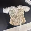 Top floral strapless estilo francês para mulheres, novo top regata patchwork com espartilho de barbatanas vintage, primavera de 2026