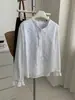 Camisa retro estilo japonés con cordones y cuello mao, diseñada para mujeres petite, con delicado bordado de jacquard, estilo pullover y perfecta para el otoño de 2026