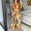 Ropa de Mujer de Comercio Exterior Europeo y Americano Más Vendida Sitio Independiente de Amazon Conjunto Elegante Casual de Top de Manga Corta y Pantalones Estampados
