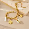 Moda Transfronteriza Nuevo Estilo Playa Oceánica Cadena de Estrella de Mar y Caracola Chapada en Oro Pulsera con Colgante de Concha de Acero Inoxidable de Color Contrastante