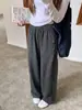 Pantalones deportivos grises con cordón para mujer, nuevo estilo primavera y otoño 2026, pantalones anchos casuales holgados que estilizan la figura para personas menudas